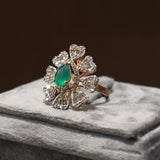 Green Bagutte Flowral Cocktail Ring