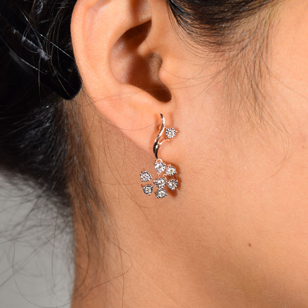 Floral pattern hanging rose gold earrings