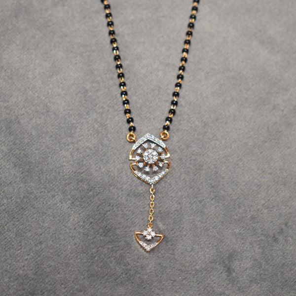Rose Gold Droplet Pendant With Black Beads Mangalsutra