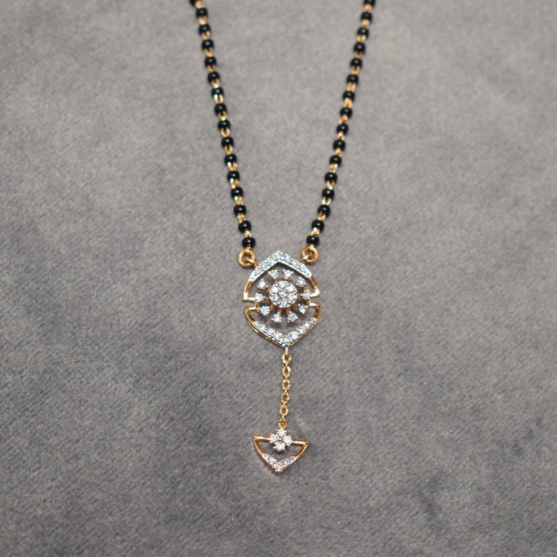 Rose Gold Droplet Pendant With Black Beads Mangalsutra