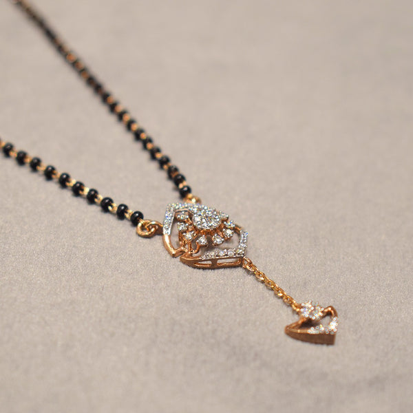 Rose Gold Droplet Pendant With Black Beads Mangalsutra
