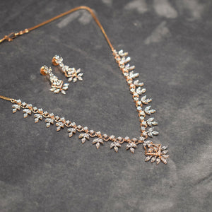 Leaf Pattern Light Weight Rose Gold Necklace Set