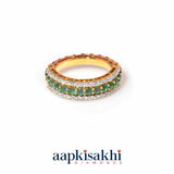 Fashionable coloured stone with diamond band ring