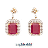 Diamond Earring with Coloured Stone